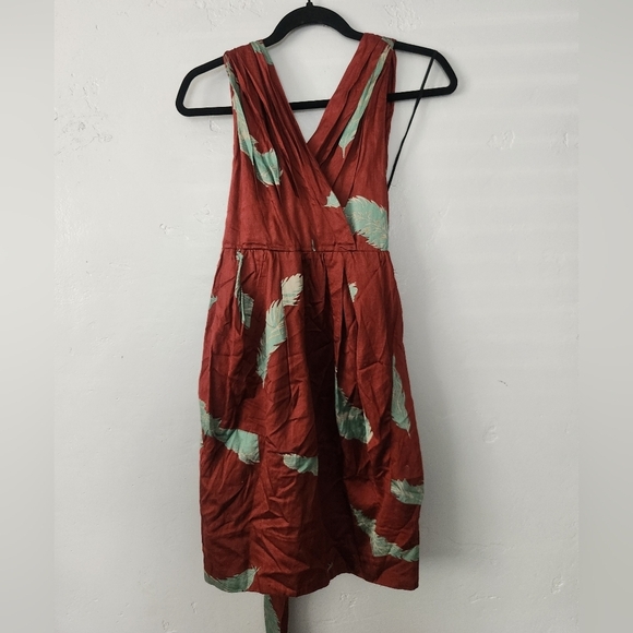 Marc Jacobs Fit And Flared Halter Cotton Maroon Wrap Neckline Runway Dress Sz 0 - Picture 1 of 9